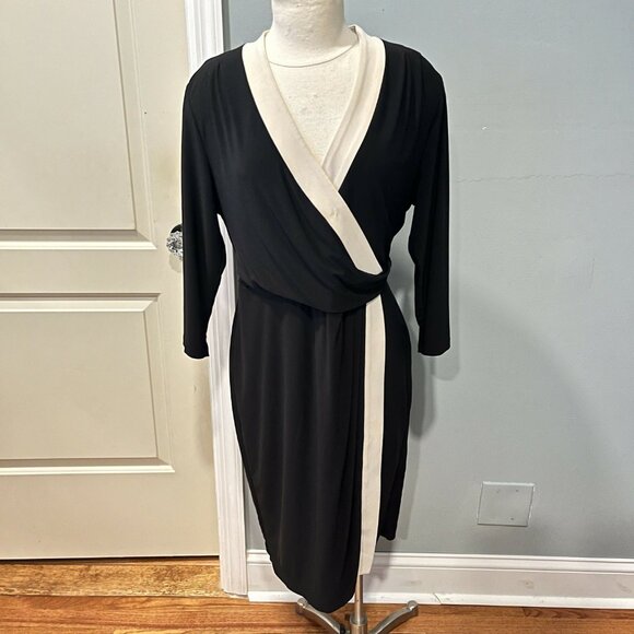Anne Klein Color Block City Wrap Dress - Colorblock - Black Multi/Anne Black/Ann - Picture 2 of 5